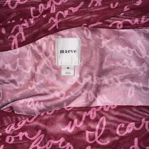 Maeve Off-The-Shoulder Ruched Mesh Script Top Burgundy Pink Medium Anthropologie - Picture 7 of 11